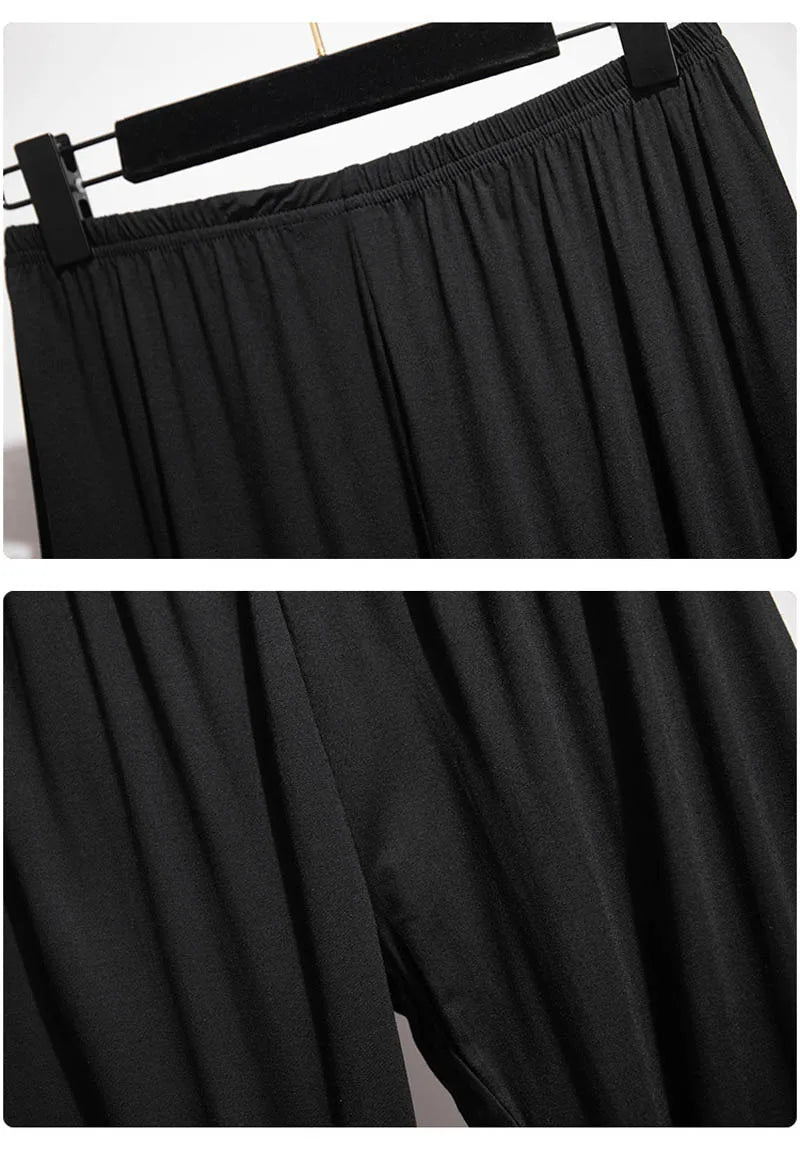 165Kg Plus Size Women's Summer Loose High-Waist Bottoming Cropped Trousers 5XL 6XL 7XL 8XL 9XL Thin Slimming Leggings Black