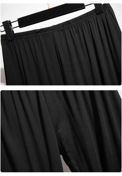 165Kg Plus Size Women's Summer Loose High-Waist Bottoming Cropped Trousers 5XL 6XL 7XL 8XL 9XL Thin Slimming Leggings Black