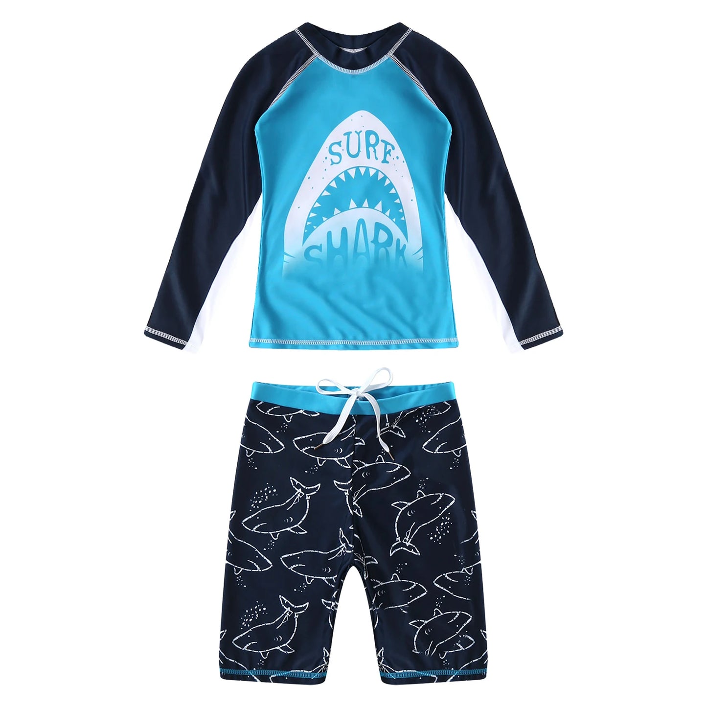 Kids Boys 2 Pieces Swimsuit Rash Guard Short Sleeve Swim Shirt Tops with Shorts Swim Trunks Swimwear Surfing Beach Bathing Suit