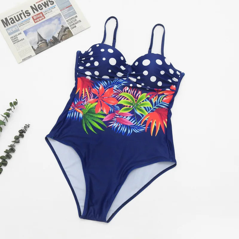 One Piece Swimsuit Closed Large Size Print Swimwear Women Flower Push Up Swimsuits Body Female Beach Bathing Suit XXL