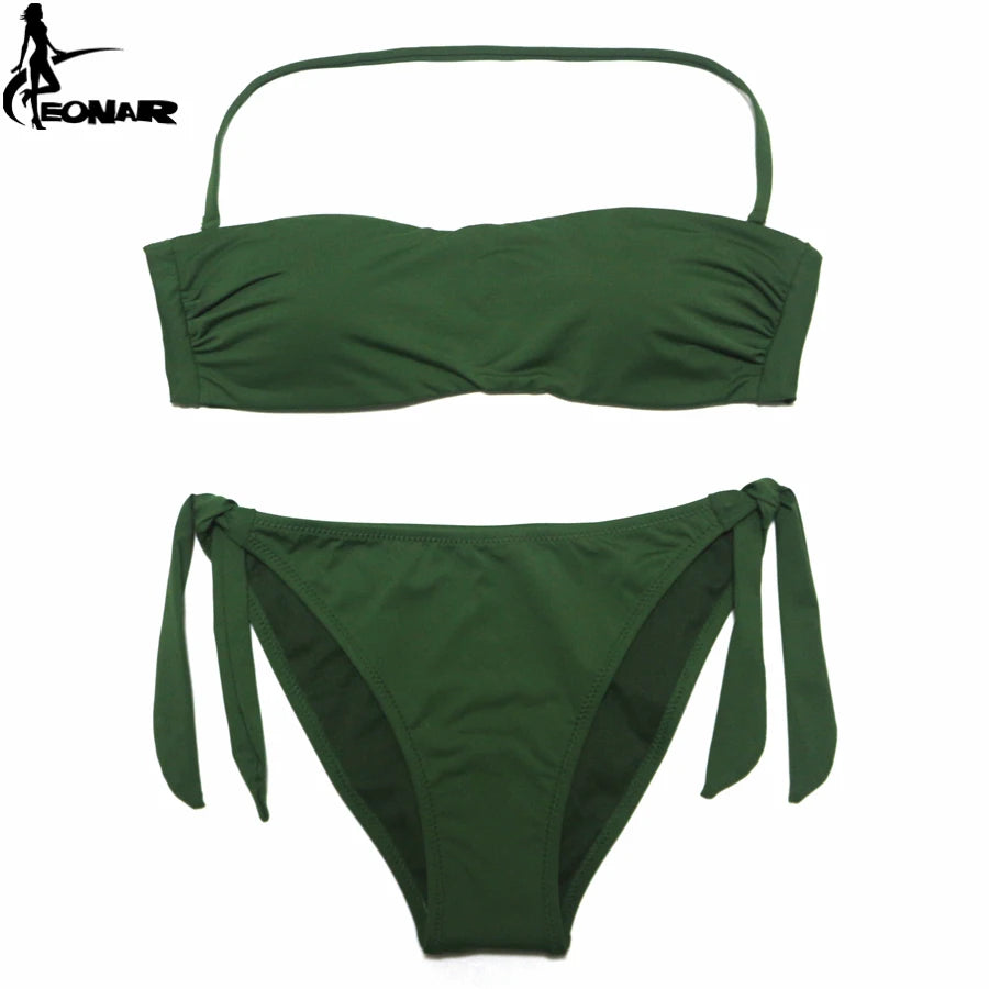 Bikini Solid Women Swimsuit  Brazilian Cut Bottom Bikini Set Push Up Swimwear Femme Bathing Suits Sport Beach Wear