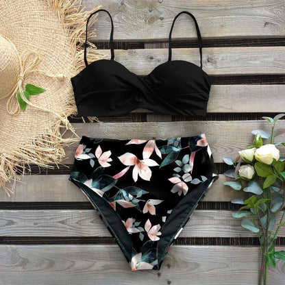 Leaf Print Bikini Female Swimsuit Women Swimwear Thong Push Up Bikinis Set High Waist Swimming Suits for Bathing Suit