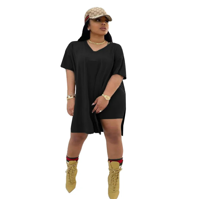 Plus Size Women Clothing Two Piece Set 4xl Summer Slip HemTop Shorts Suit Casual Tracksuit Streetwear
