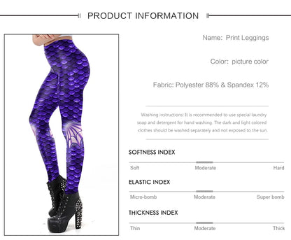 NADANBAO Purple Mermaid Fish Scales Leggings High Waist Stretchy Pants Fitness Workout Push Up Leggings
