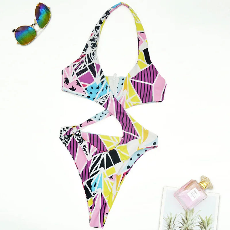 High Cut Out Halter Female Swimwear One Piece Swimsuit Women Cross Bandage Monokini Bather Bathing Suit Swim Bodysuit