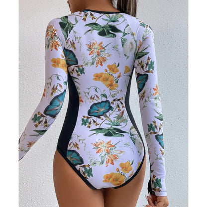 One-Piece Swimsuit For Sports Surfing Long Sleeve Swimwear Women's Bodysuit Swimming Bathing Suit Beachwear Pool Bather