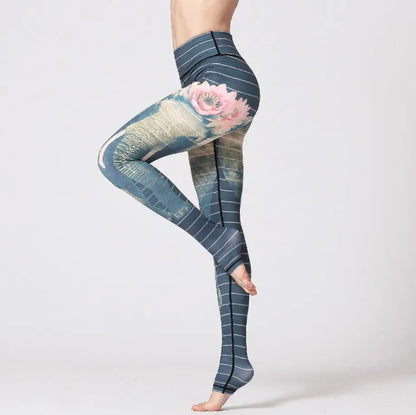Yoga Pants Women High Waist Trainer Sports Leggings Long Tights Floral Push Up Running Trouser Workout Tummy Control
