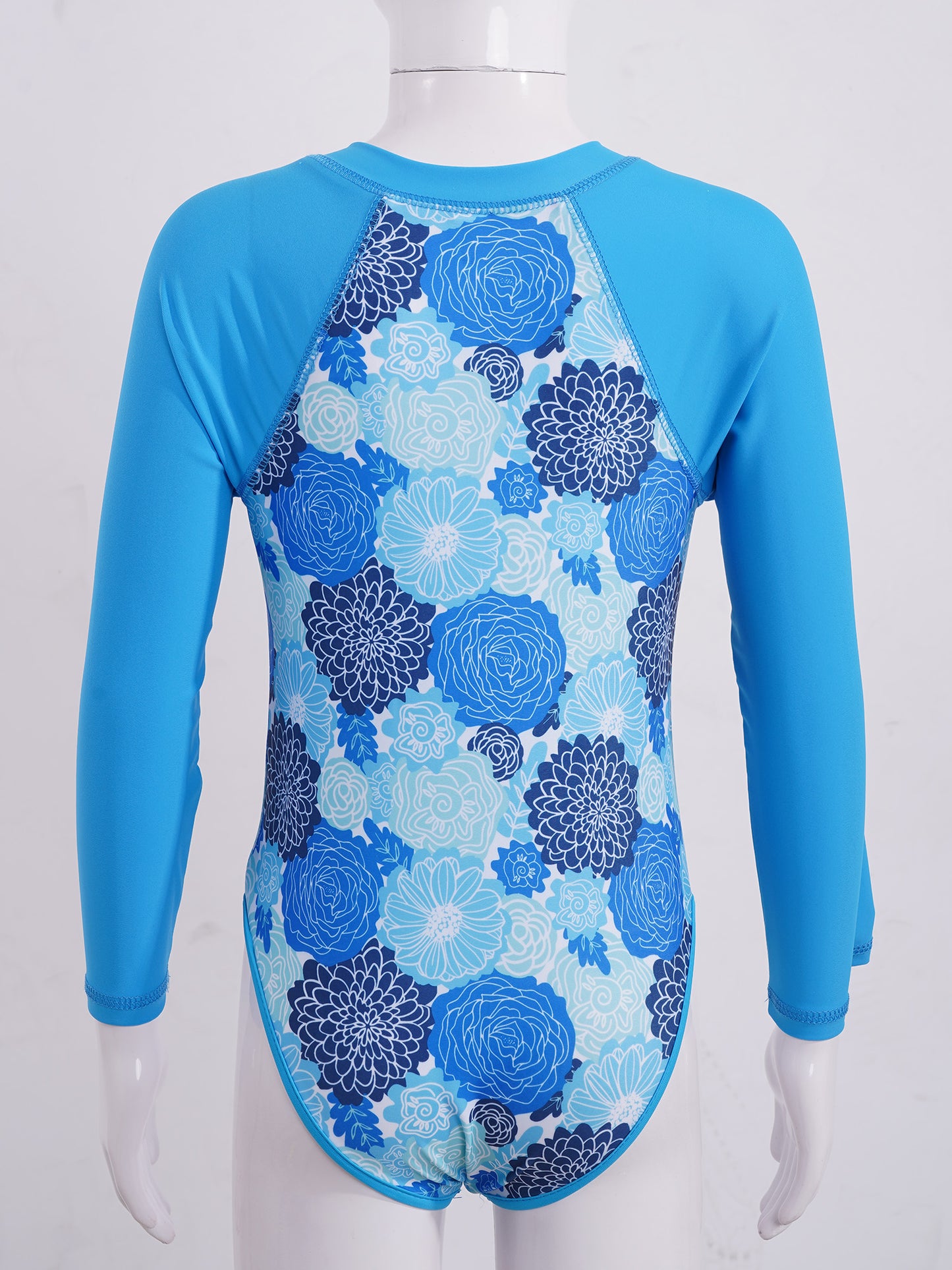 Summer Swimming One-piece Kids Girls Swimsuit Rash Guard Long Sleeves Palm Printed Zippered Bathing Suit Swimwear Beach Wear