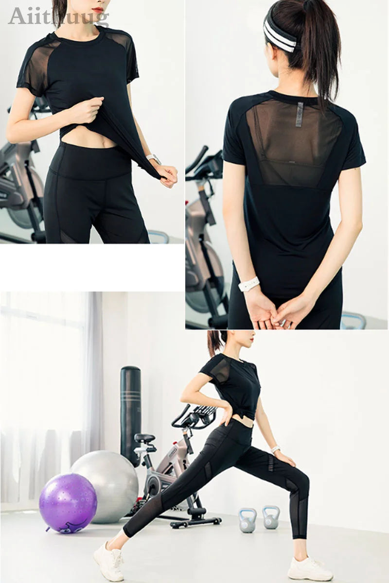 Aiithuug Short Sleeve Workout Tops for Women Stretchy Slim Fit Running Sports Shirts Dry Fit Mesh Yoga Gym Top  Fit T-Shirt