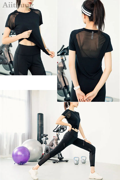 Aiithuug Short Sleeve Workout Tops for Women Stretchy Slim Fit Running Sports Shirts Dry Fit Mesh Yoga Gym Top  Fit T-Shirt