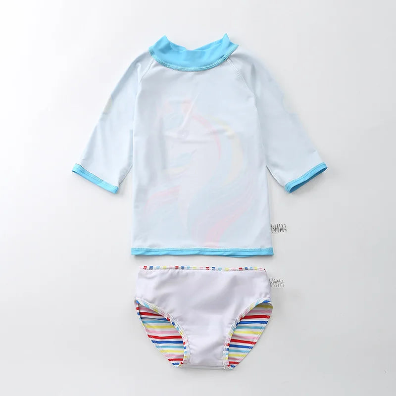 Swimsuit for Girls Unicorn Rash Guards Two Pieces Long Sleeve Children Swimwear Beach Wear Kids Toddler Baby Girl Bathing Suit