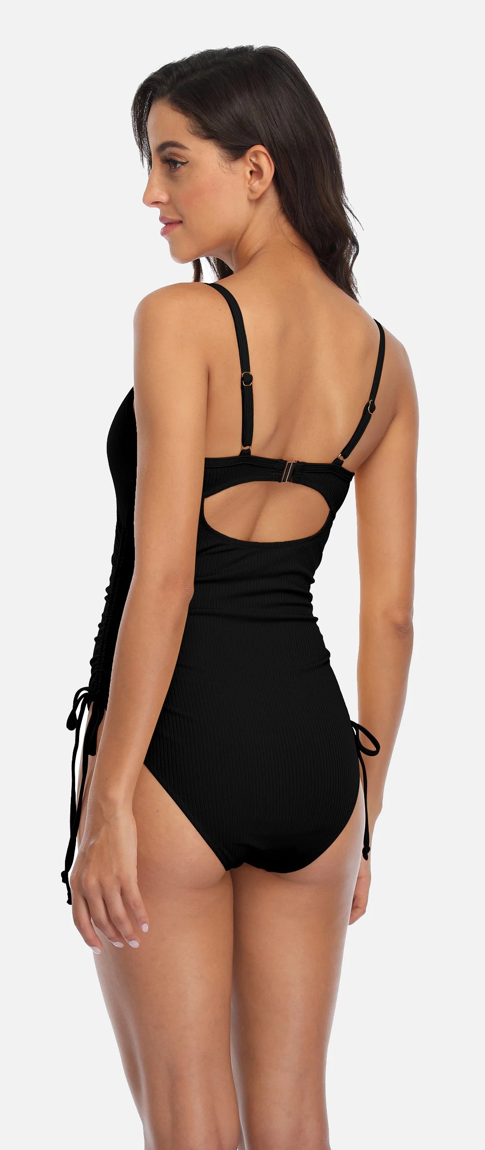 Anfilia Women's Ribbed One Piece Swimsuits Tie Side High Cut Bathing Suits Padded Monokinis Swimwear
