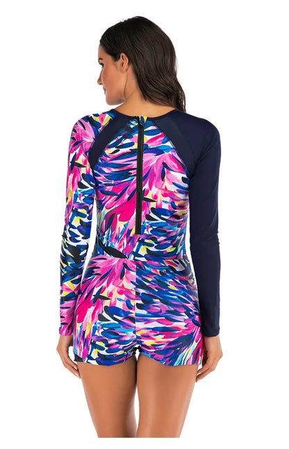 Female One-piece Wetsuit Long Sleeve Swimsuit Surfing Swimwear Women Jumpsuit Zip Front Swimsuit Diving Snorkeling Rash guard 2XL