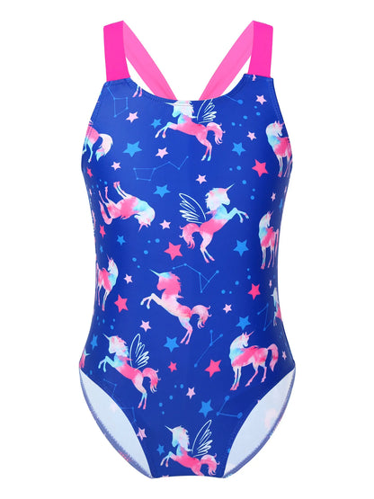 4-16Y Sleeveless One-Piece Swimsuit for Little and Big Girls with Cartoon Pattern Printing Swimwear Children Bathing Beach Wear
