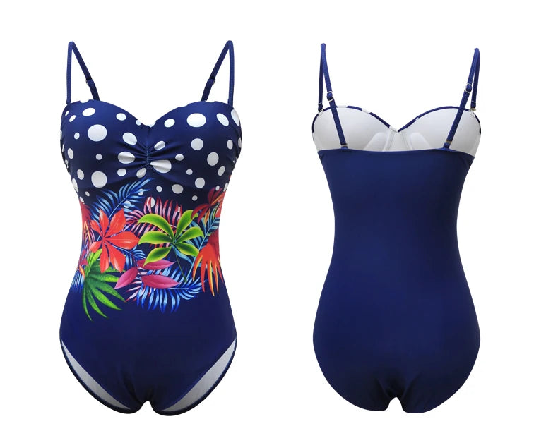 One Piece Swimsuit Closed Large Size Print Swimwear Women Flower Push Up Swimsuits Body Female Beach Bathing Suit XXL