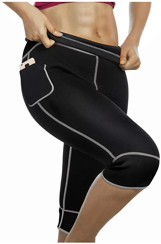 Neoprene Sauna Sweat Pants with Pocket for Women, Slimming Shorts, Compression Leggings, Body Shaper, Workout, Running