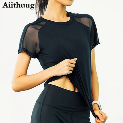 Aiithuug Short Sleeve Workout Tops for Women Stretchy Slim Fit Running Sports Shirts Dry Fit Mesh Yoga Gym Top  Fit T-Shirt