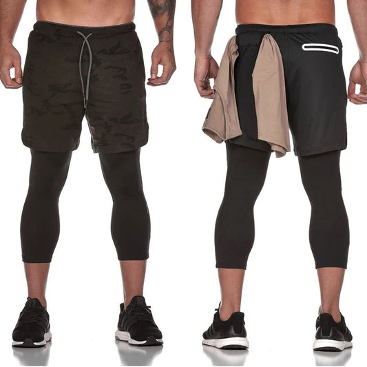 Men’s 2 In 1 Running Pants Jogging Quick Drying Training Sport Pants Double Layer Sweatpants Beach Board Gym Fitness Pant