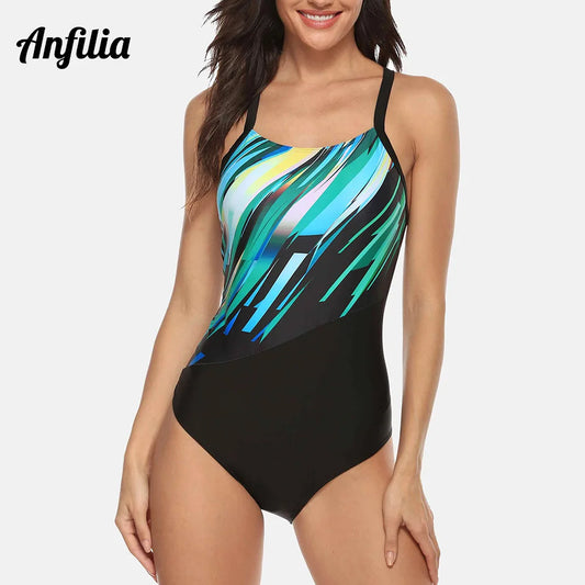 Anfilia Women's One Piece Sports Swimwear Colour Flash Swimsuit