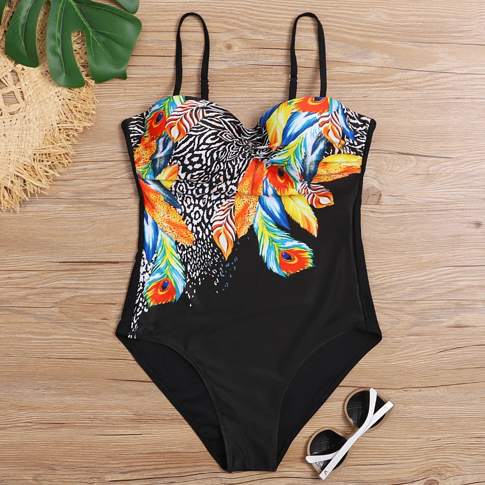 Floral Print Female One Piece Large Swimsuits Closed Plus Size Swimwear Push Up Women's Swimming Body Bathing Suit Pool Beach
