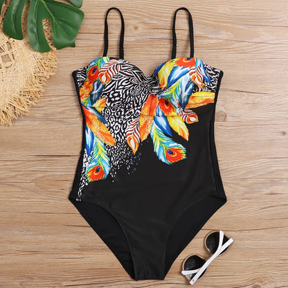 Floral Print Female One Piece Large Swimsuits Closed Plus Size Swimwear Push Up Women's Swimming Body Bathing Suit Pool Beach