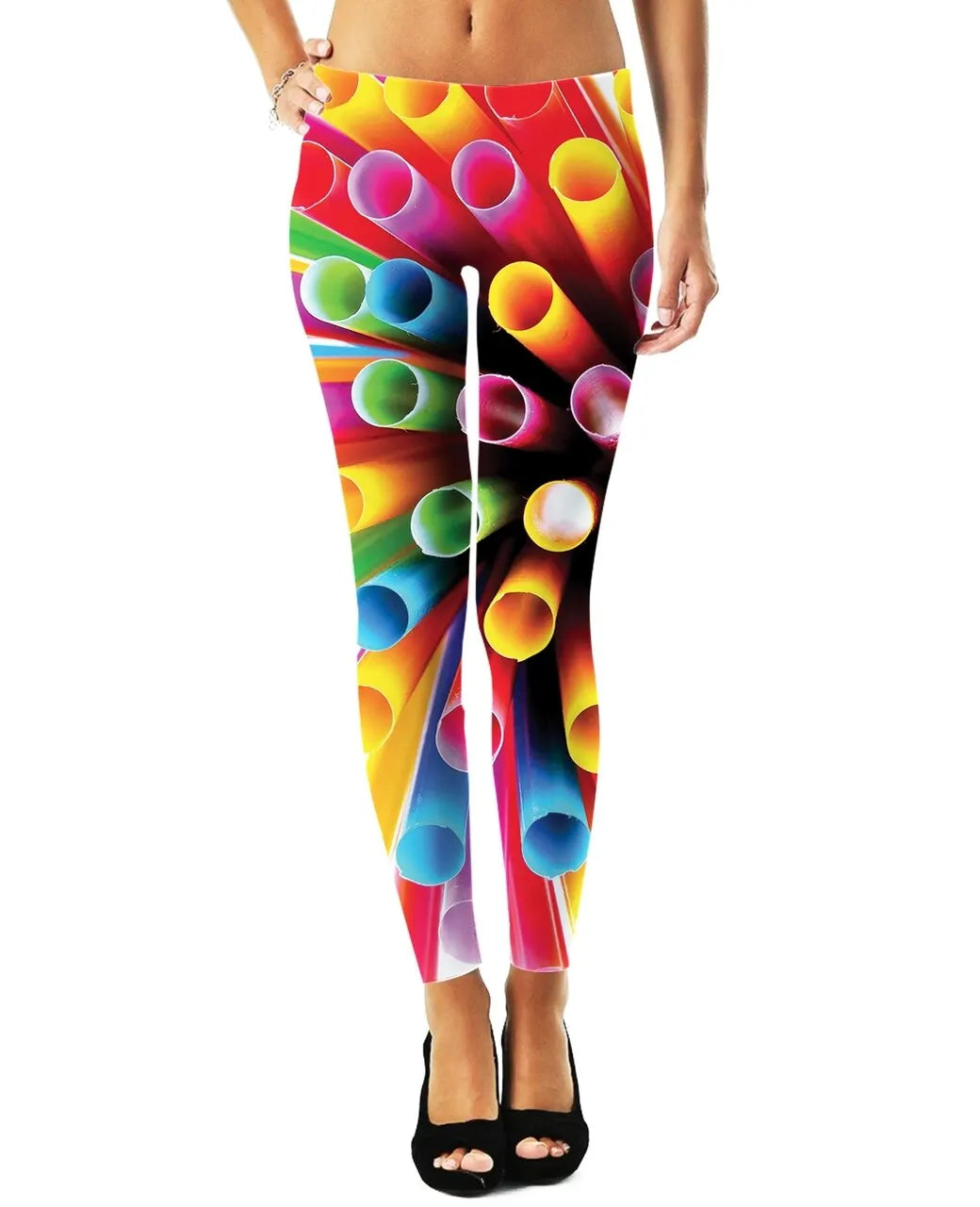 Women Leggings Fashion 3D Digital Printing Candy Lips/Straws Leggings Elastic Female Skinny Leggings