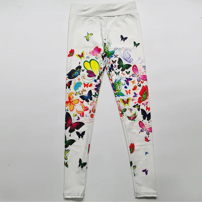 FCCEXIO High Waist Fitness Elastic Leggings Ink Painting Flowers 3D Print Leggins Casual Workout Sport Pants