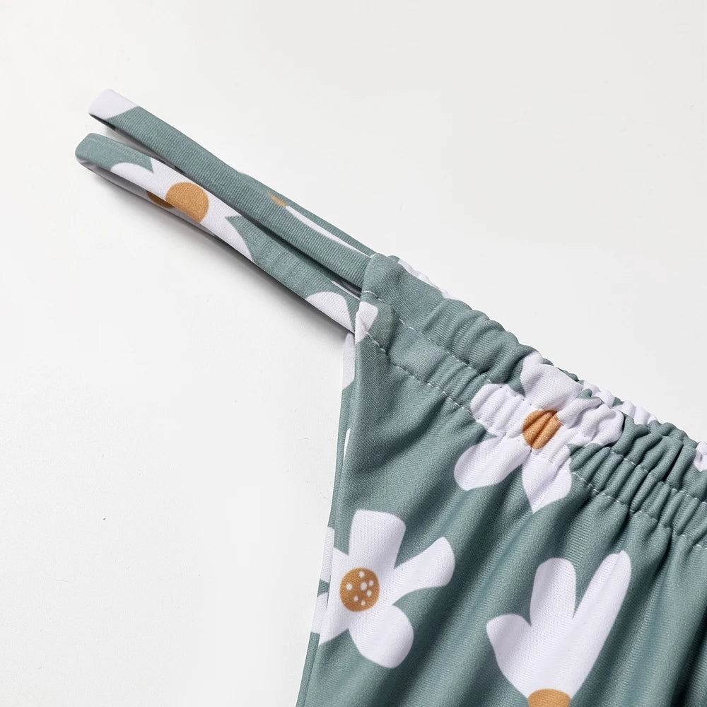 Swimwear Women Floral Print Sexy Bikini Straps Padded Bra Low Waist Swimsuit Female Bathers