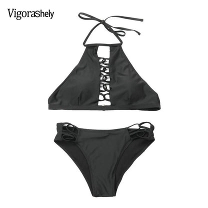 Swimwear Women Black Hollow Bikini Set Push Up Swimsuit Female Brazilian Bathing Suit XL