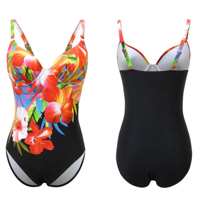 Floral Large Size Swimwear With Push Up Plus Size One-piece Female Swimsuit Closed Body Bathing Suits Women Swim Beach Pool