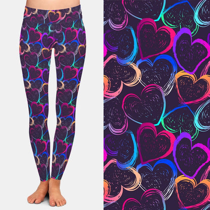 Women's Slim Leggings Colorful Hearts Print High Waist Comfortable Fitness Leggings