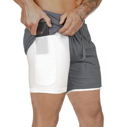European Men's Sports Summer Double Layer Mobile Phone Pants Gym Exercise Jogging Training Shorts