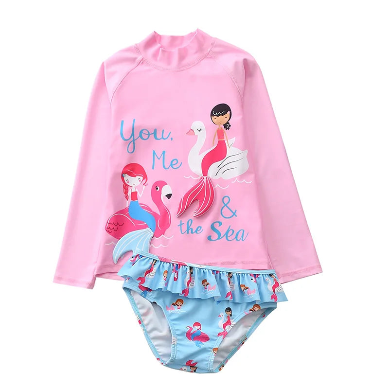 Swimsuit for Girls Unicorn Rash Guards Two Pieces Long Sleeve Children Swimwear Beach Wear Kids Toddler Baby Girl Bathing Suit