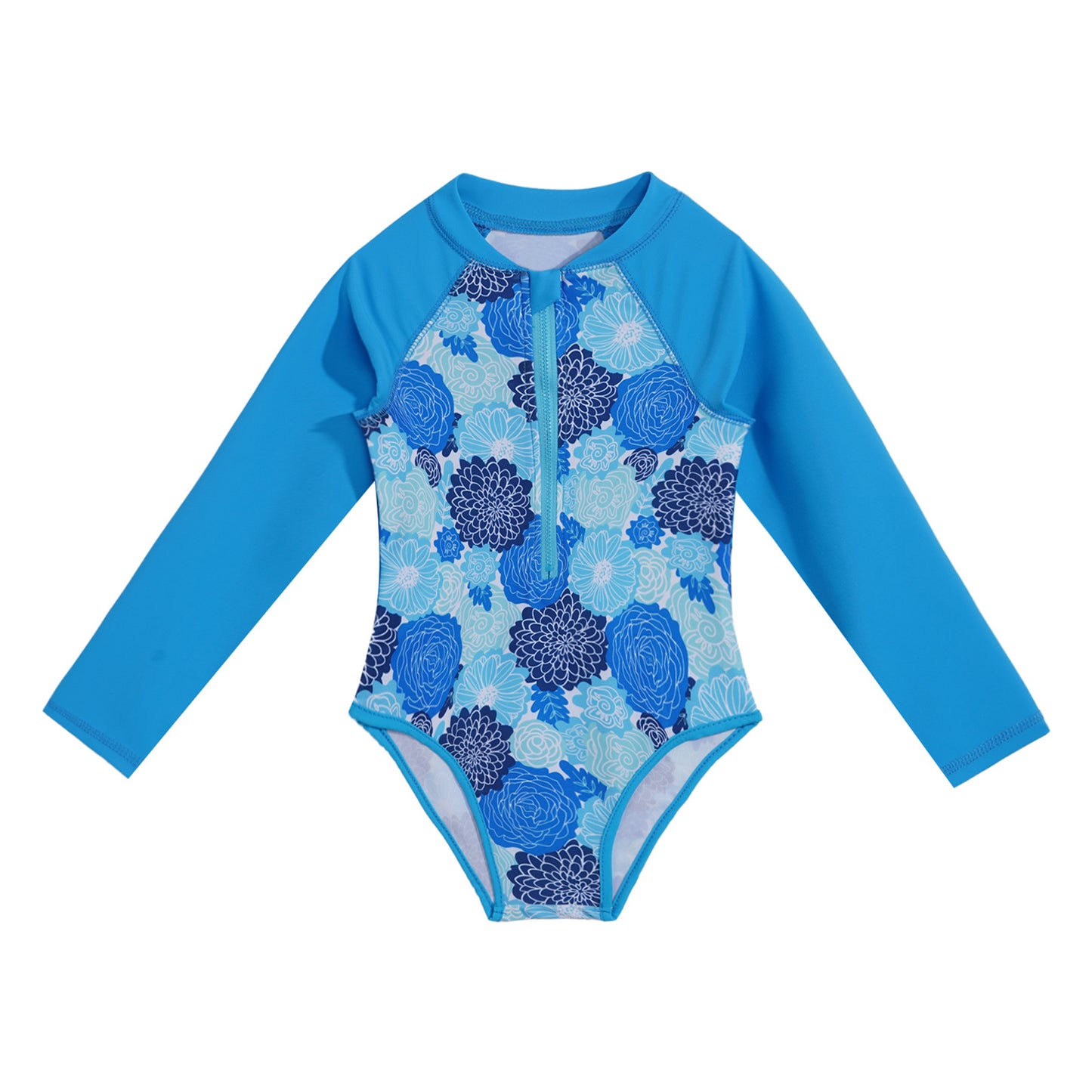 Summer Swimming One-piece Kids Girls Swimsuit Rash Guard Long Sleeves Palm Printed Zippered Bathing Suit Swimwear Beach Wear