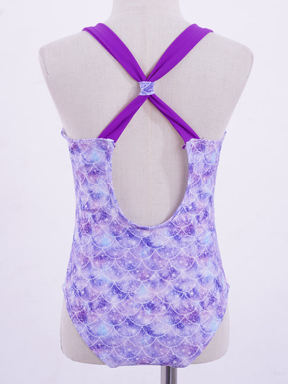 Little Girls Mermaid Fish Scales Swimsuit Sleeveless Cartoon Print One-piece Swimwear Summer Beachwear Bathing Suit
