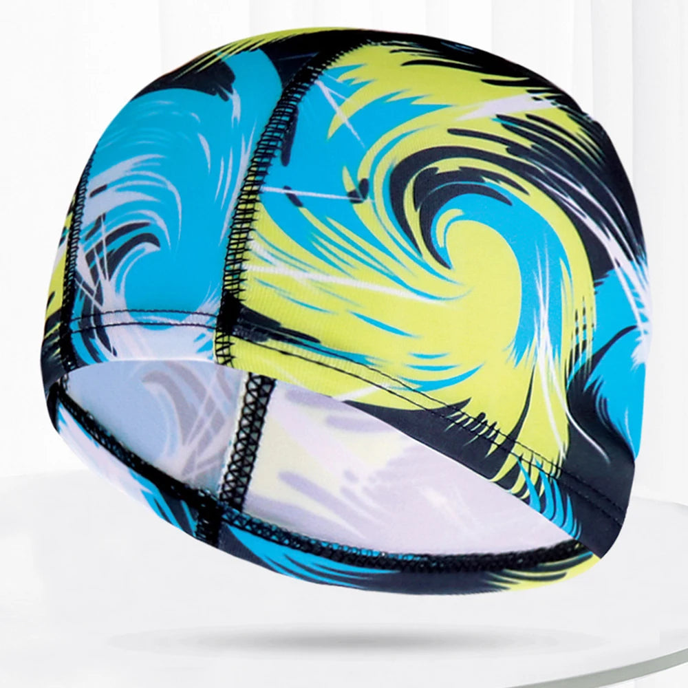 Men Women Fabric Swimming Caps Multi Colors Patterns Printed Swim Pool Water Sports Bathing Hat Elastic Nylon Swim Cap for Adults