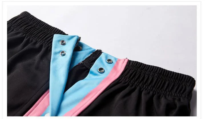 Harajuku Fashion Sports Men Pants Daily Outdoor Basketball Sweatpants Hollow Out Side Stripe Button Fly Design Creative Trousers