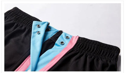 Harajuku Fashion Sports Men Pants Daily Outdoor Basketball Sweatpants Hollow Out Side Stripe Button Fly Design Creative Trousers