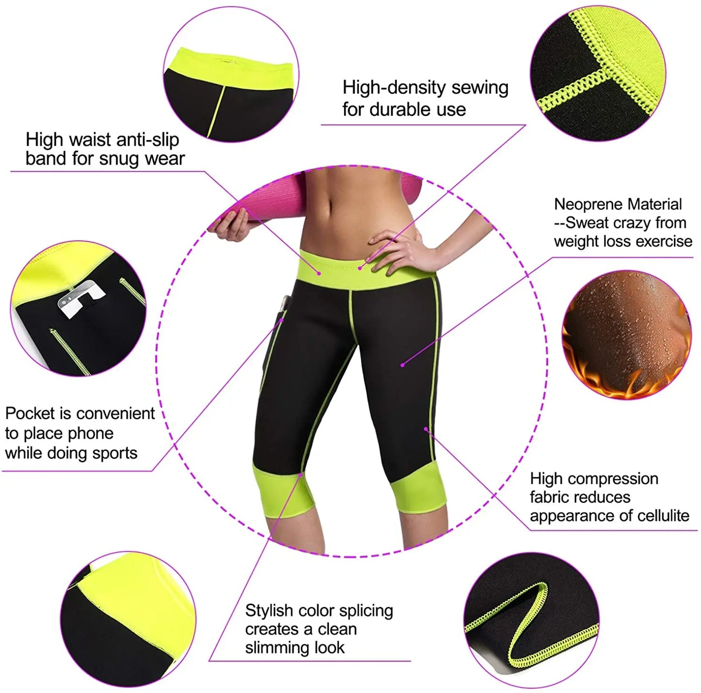Neoprene Sauna Sweat Pants with Pocket for Women, Slimming Shorts, Compression Leggings, Body Shaper, Workout, Running
