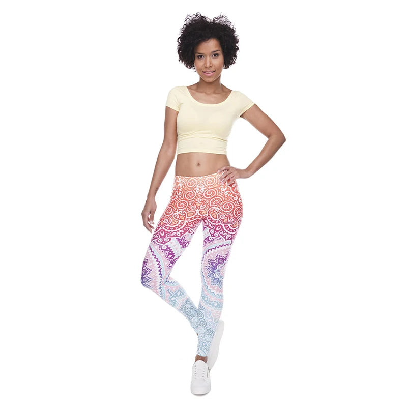 DeanFire Super Soft Stretch Leggings AZTEC ROUND OMBRE Print Fitness Legging Slim Leggings High Waist Trouser Women Pants
