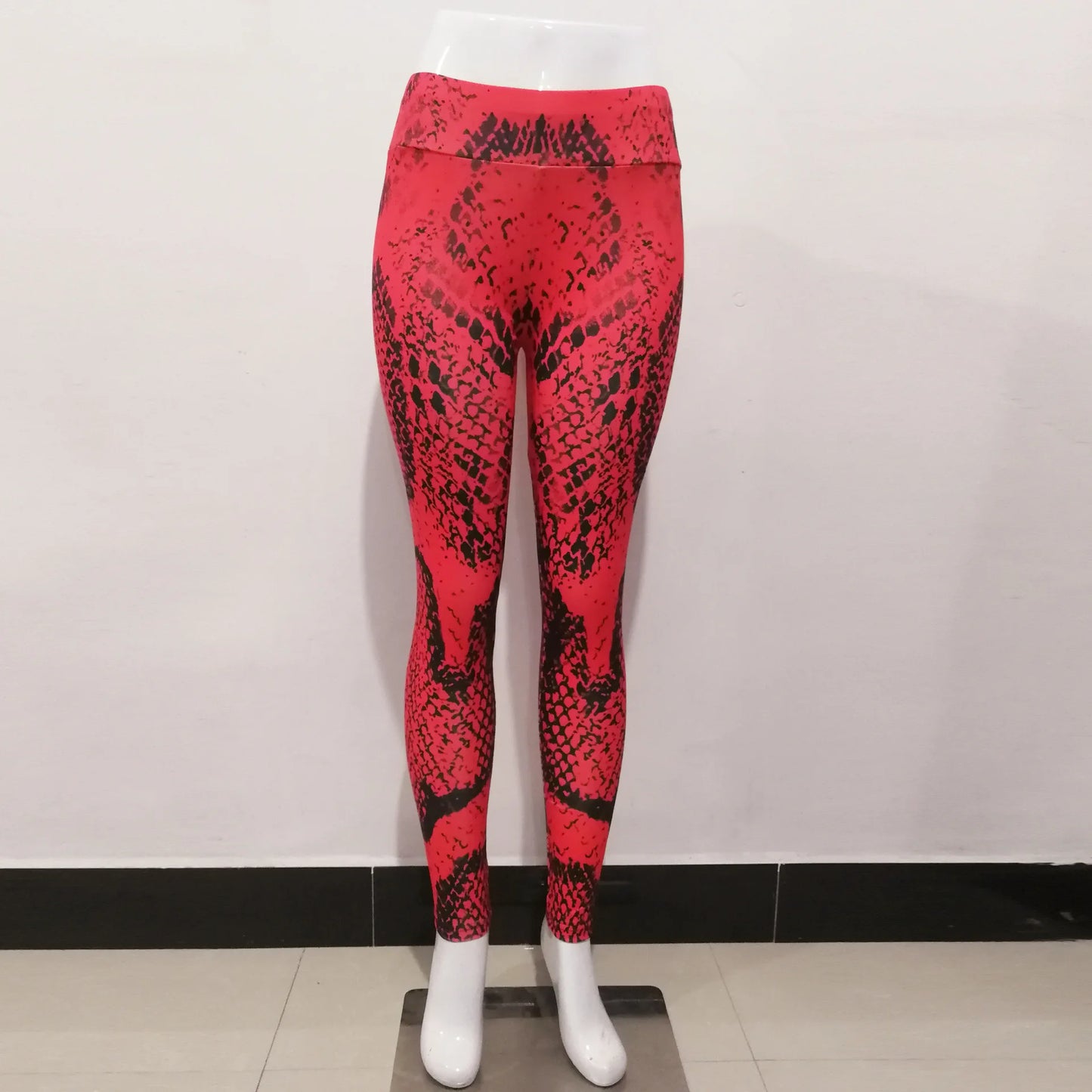 Women Red Serpentine Fitness Leggings Jogging Outdoor Running Sportswear High Waist Pants Casual  Workout Trousers Bottom