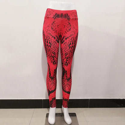 Women Red Serpentine Fitness Leggings Jogging Outdoor Running Sportswear High Waist Pants Casual  Workout Trousers Bottom