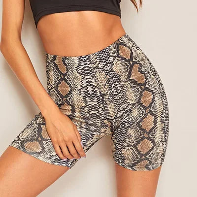Women Summer Shorts Snake Print High Waist Shorts Elastic Waist Short Trousers Women Trousers