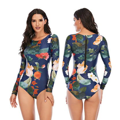 Women 2XL Diving Rashguard Long Sleeve UV Sun Protection Swimsuit Zipper Swimwear Printed Surfing Suit Rash Guards Bathing Suit
