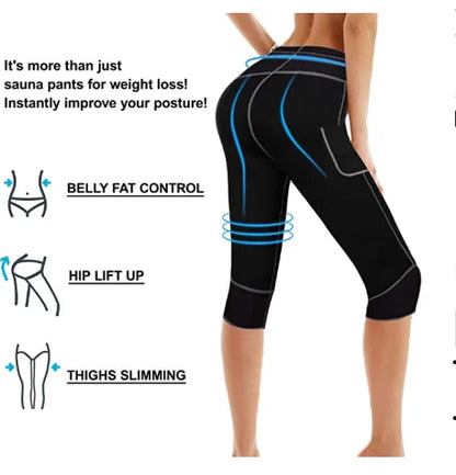 Neoprene Sauna Sweat Pants with Pocket for Women, Slimming Shorts, Compression Leggings, Body Shaper, Workout, Running