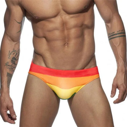 Swimwear Boy Rainbow Print Swimsuit Sexy Swimming Trunks Men's Low Waist Swim Briefs Push Up Cup Beach Shorts Wear
