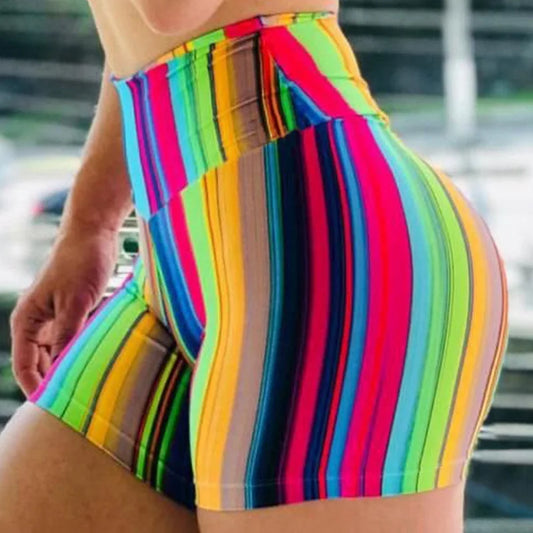 Women Running Shorts High Waist Yoga Shorts Scrunch Butt Seamless Print Push Up Hip Gym Shorts Fitness Elastic Sports Leggings