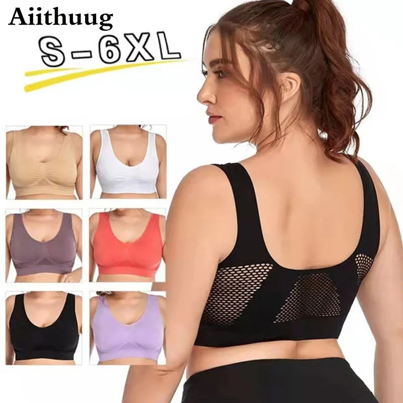 6XL Racerback Sports Bra for Women - Comfortable Sleep Bra Seamless Workout Yoga Bra Plus Size Breathable Mesh Workout