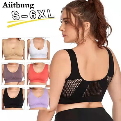 6XL Racerback Sports Bra for Women - Comfortable Sleep Bra Seamless Workout Yoga Bra Plus Size Breathable Mesh Workout