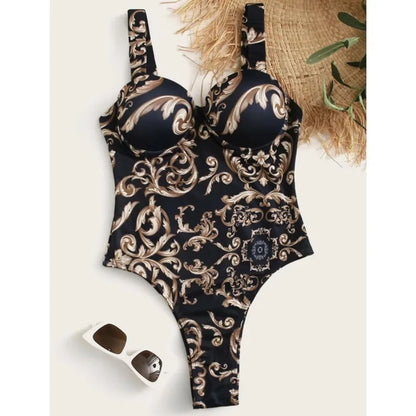 Black Print One-Piece Swimsuit Closed Female Swimwear Push Up Body Women's Swim Wear Bathing Suit Beach Pool Bather